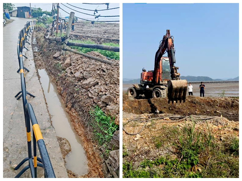 开挖沟渠和埋设污水处理终端设备施工现场。姚先生供图